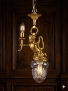 Exclusiva Lámpara Colgante Antigua de Bronce "Querubín" – Art Nouveau auto draft